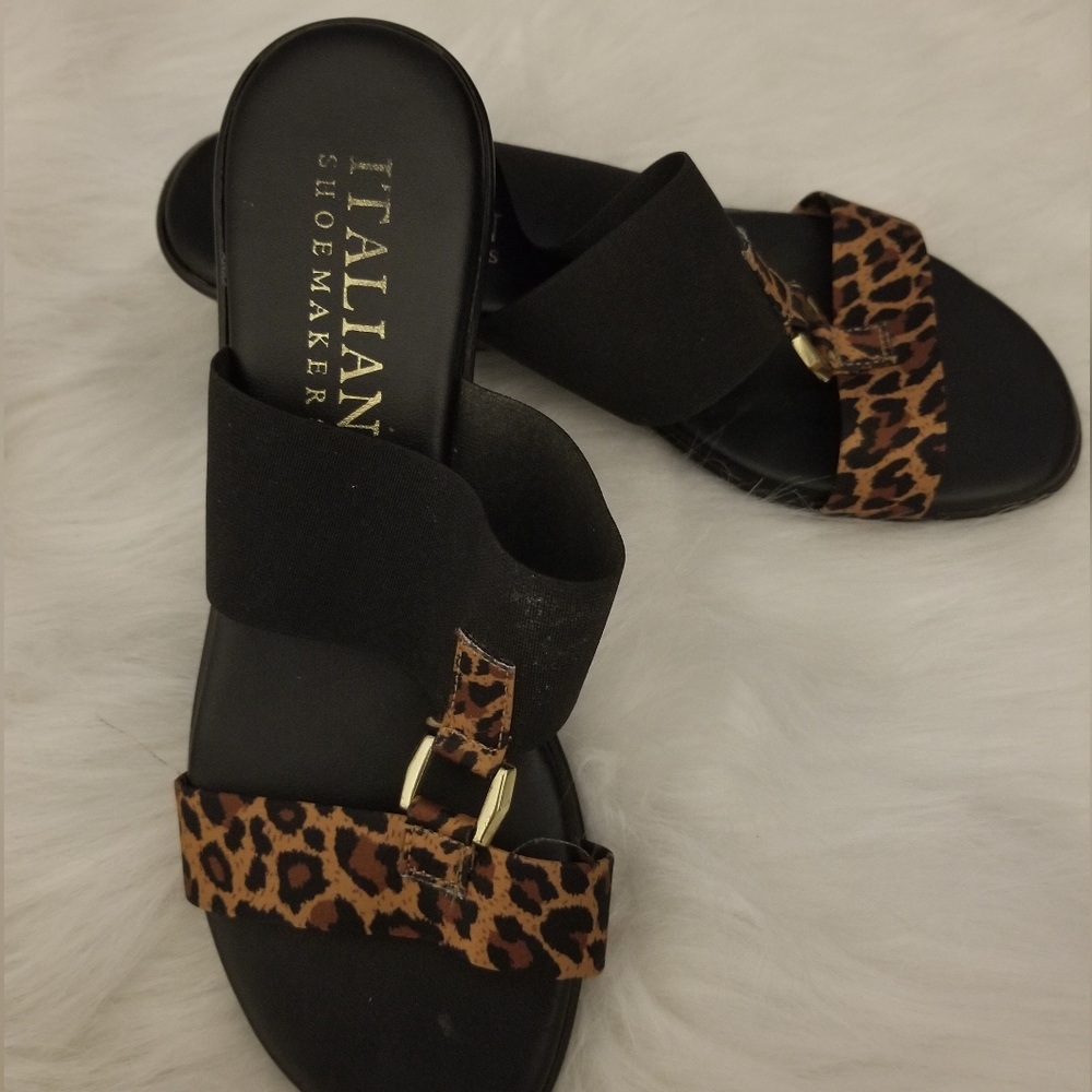 Italian Shoemakers Black and Leopard Print Sandals - Picture 2 of 6